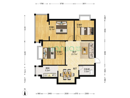 吹箫巷12号 3室1厅1卫 90平方