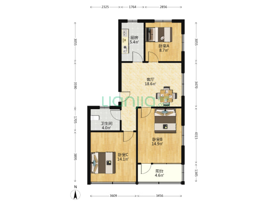 李闸路96号 3室1厅1卫 88平方