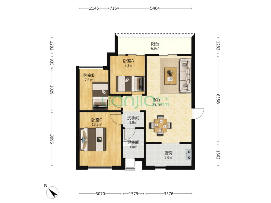 恒大文化旅游城15组团 3室1厅2卫 90平方