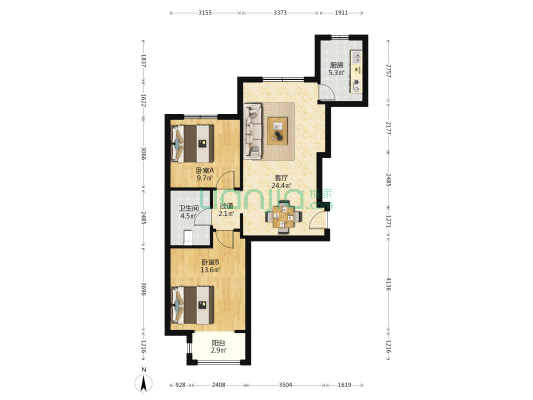 新塘组团佳美苑 2室1厅1卫 91平方