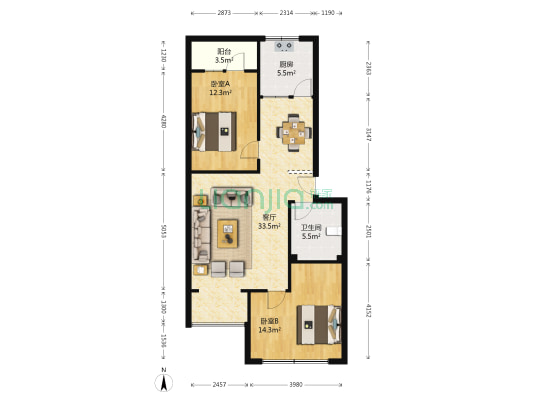 西华苑小区 2室1厅1卫 93平方