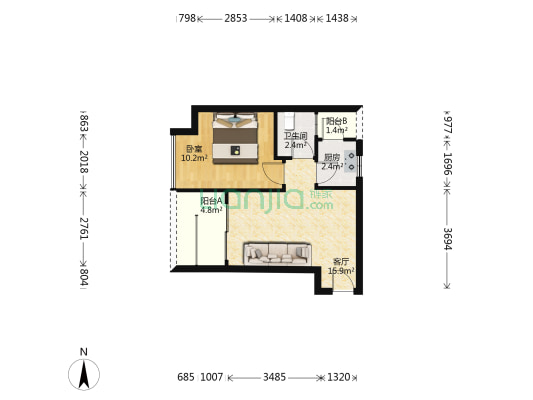 丹枫雅苑 1室1厅1卫 49平方