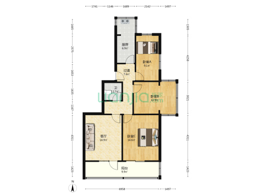 较场口77号 3室1厅1卫 84平方