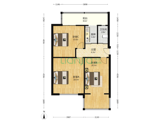 商务厅 3室0厅1卫 83平方