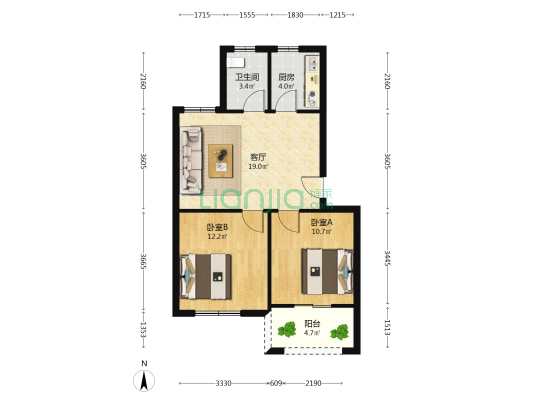秀才苑 2室1厅1卫 67平方