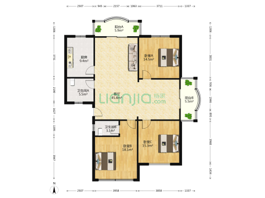 伊甸园 3室1厅2卫 114平方