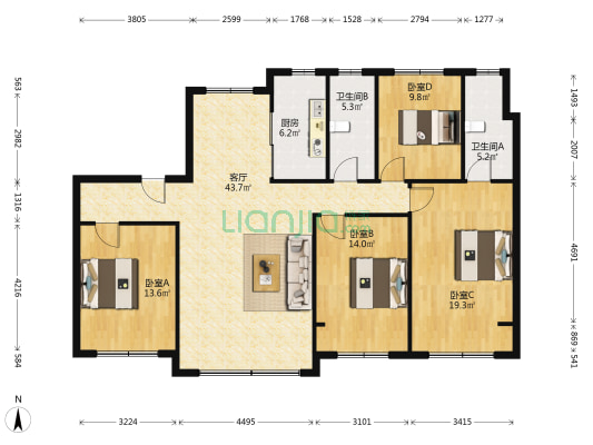 碧桂园天珵 4室1厅2卫 143平方