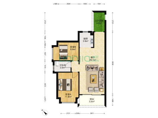 汇丰花园 2室1厅1卫 78平方