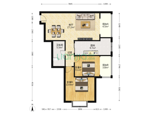 凯地怡苑 2室1厅1卫 114平方