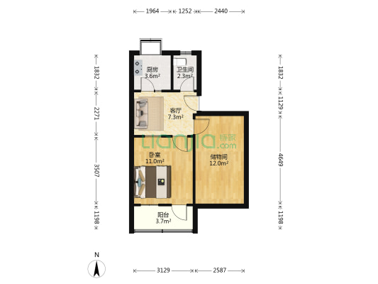 滨河路中段 1室1厅1卫 55平方