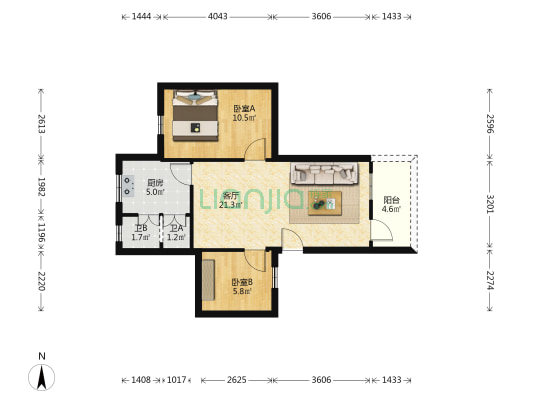 雅图花园 2室1厅2卫 62平方