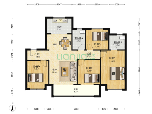 悦城壹品 4室1厅2卫 128平方