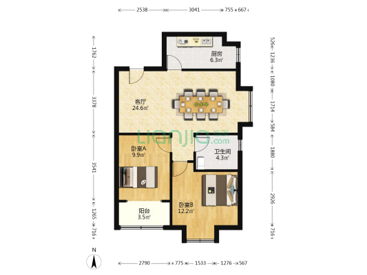 富丽国际花园 2室1厅1卫 84平方