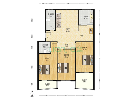 龙都新苑南区 3室1厅2卫 141平方