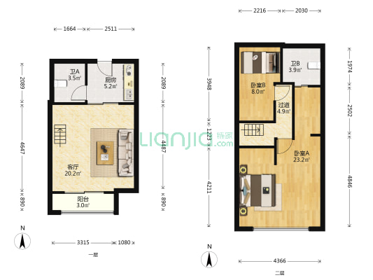 印象翡翠大厦 2室1厅2卫 47平方