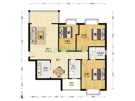 南郡雅园 3室1厅2卫 114平方