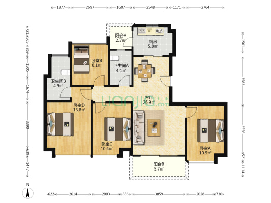 珠江壹城·禧悦花园 4室1厅2卫 122平方