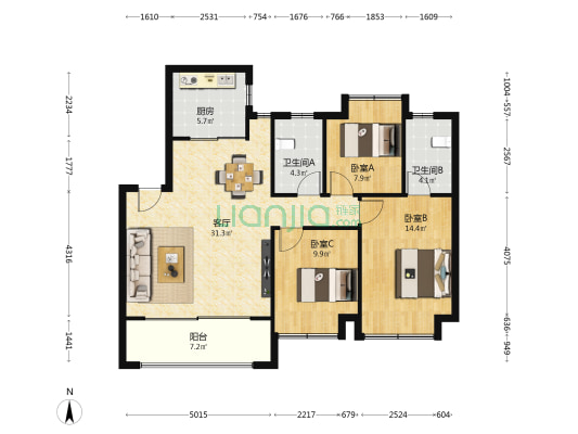 颐和四季府 3室1厅2卫 111平方