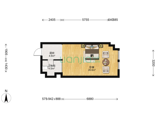 万达广场SOHO 1室0厅1卫 55平方