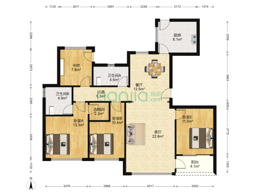 东悦府一期 4室2厅2卫 144平方