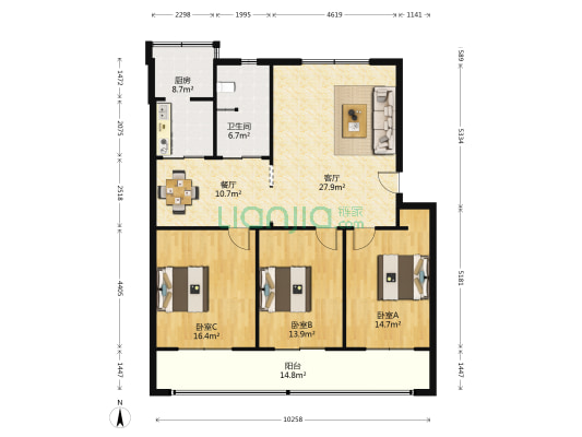 花园路145号院 3室2厅1卫 121平方