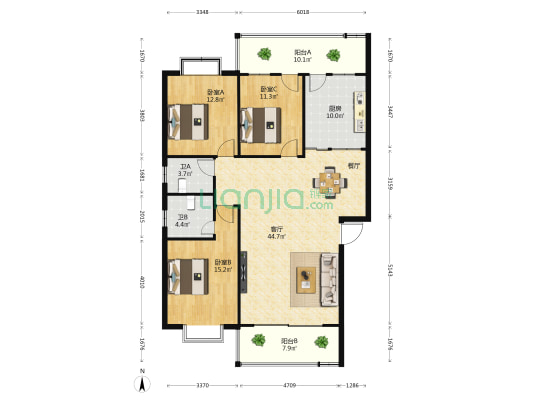 恒安新城 3室1厅2卫 130平方