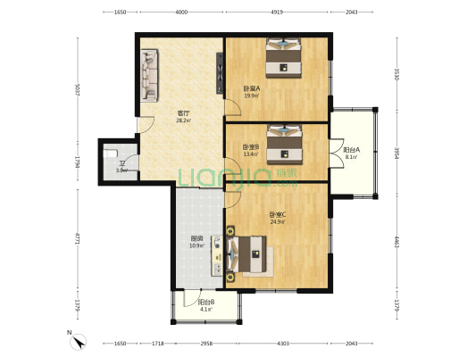 建国北五道街 3室1厅1卫 160平方