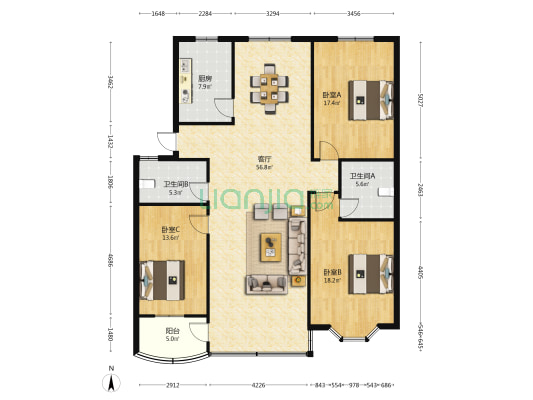 城中小区 3室1厅2卫 149平方