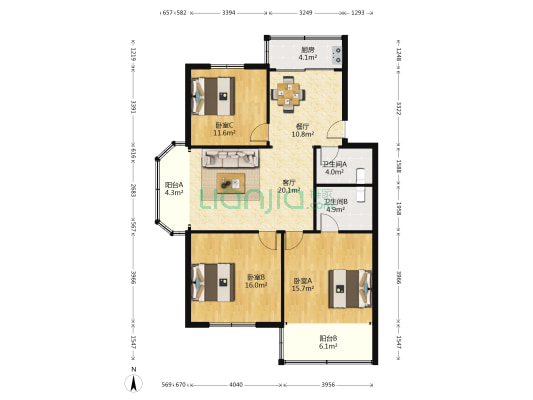 青岛中房云溪小区D 3室2厅2卫 120平方