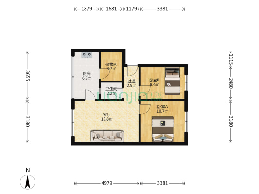 新新小区 2室1厅1卫 64平方