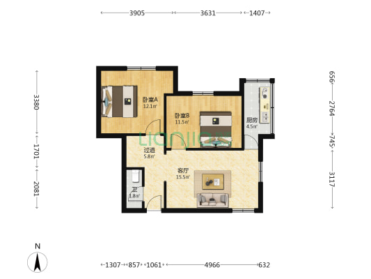 工信厅家属院 2室1厅1卫 54平方
