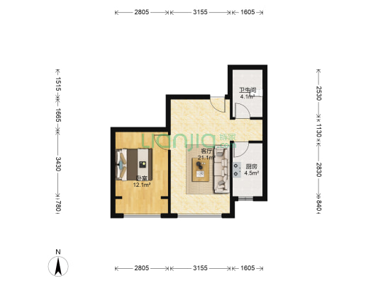 府东公馆 1室1厅1卫 54平方
