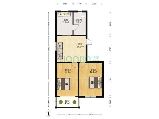 航华三村三街坊 2室1厅1卫 82平方
