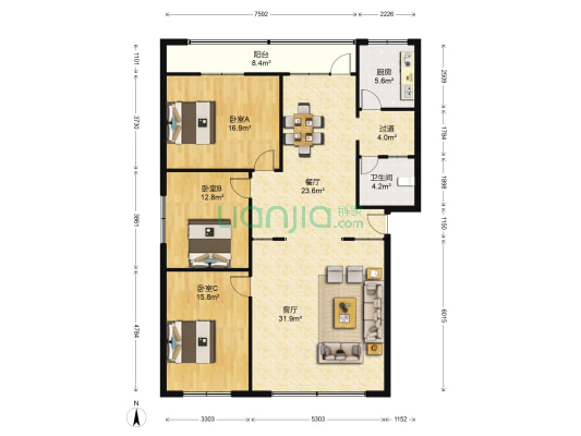 正西街274号 3室2厅1卫 142平方