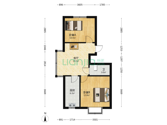 鲁尔新天地三期 2室1厅1卫 76平方