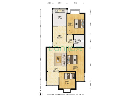白云路433号机关宿舍 3室2厅1卫 83平方