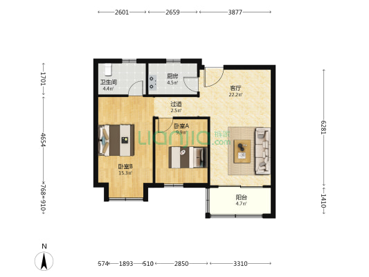 芦璟雅苑 2室1厅1卫 87平方