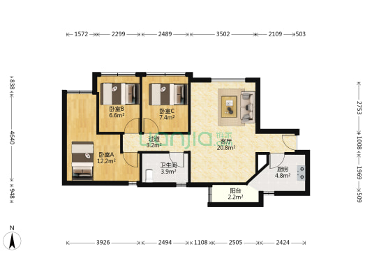 深发花园 3室1厅1卫 86平方