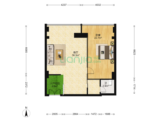 东盟财经中心 1室1厅1卫 90平方