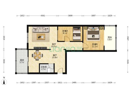 中国移动通信家属院 2室2厅1卫 73平方
