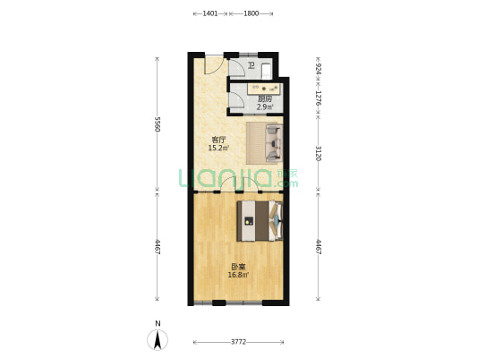 航天综合楼 1室1厅1卫 57平方