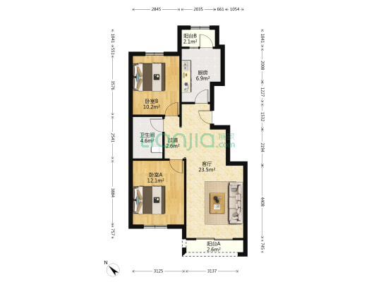 孔雀城观澜苑 2室1厅1卫 89平方