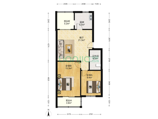 日华里 2室1厅1卫 81平方