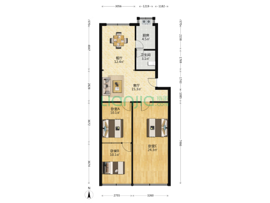 长沙市公路管理机关宿舍 3室2厅1卫 78平方