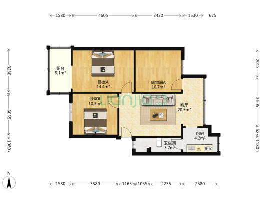营门口路16号 2室1厅1卫 78平方