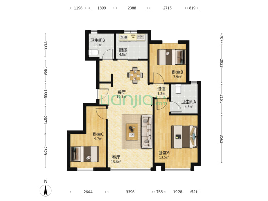 绿城柳岸晓风 3室2厅2卫 99平方