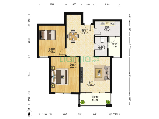 铭城花园 2室2厅1卫 104平方