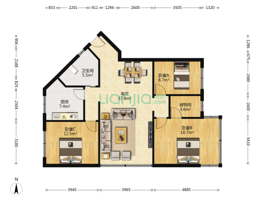 沙河花园三期东区 3室1厅1卫 119平方
