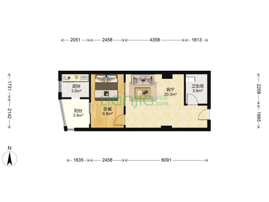 龙门天下 1室1厅1卫 50平方