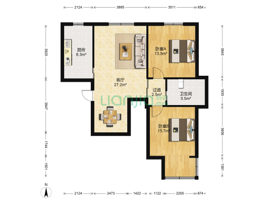 赞佳大厦 2室1厅1卫 102平方